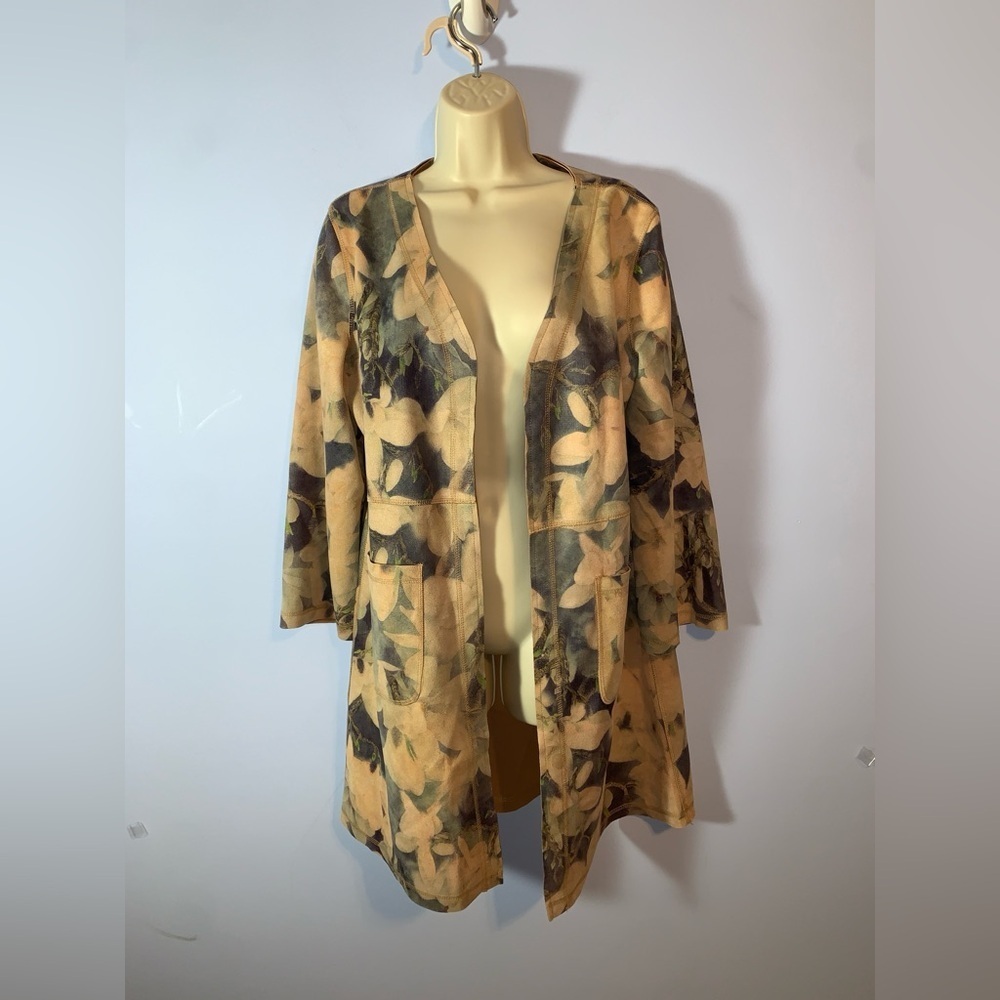 Solitaire Anthro monarch Floral Open Front cardigan micro suede Jacket medium